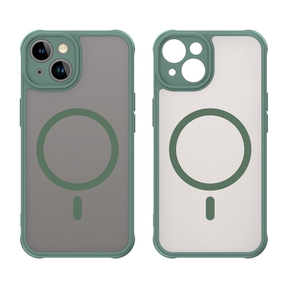 ELEHOLD Case for iPhone 15 Plus, Shockproof Magnetic Transparent Frosted Phone Case,Wireless Charging Support,Green