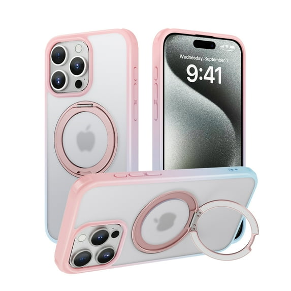 ELEHOLD Case for iPhone 15 Plus, Soft Shockproof Case with Invisible Magnetic Ring Holder Women Men Cover,Pink