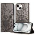 thumbnail image 1 of ELEHOLD Case for iPhone 15 Plus, Sunflower Embossed Leather Wallet Case with Magnetic Closure & Kickstand,Gray, 1 of 6