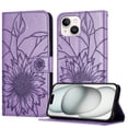 thumbnail image 1 of ELEHOLD Case for iPhone 15 Plus, Sunflower Embossed Leather Wallet Case with Magnetic Closure & Kickstand,Purple, 1 of 6