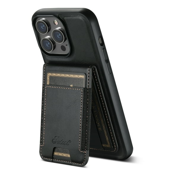 ELEHOLD Case for iPhone 15 Pro,2 in 1 Detachable Magnetic Leather Wallet Case with Card Holder Kickstand,Black
