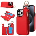 thumbnail image 1 of ELEHOLD Case for iPhone 15 Pro, Magnetic Closure Kickstand Zipper Wallet Case with 3 Card Slots & Ring Holder,Shockproof RFID Blocking Phone Case,Red, 1 of 8