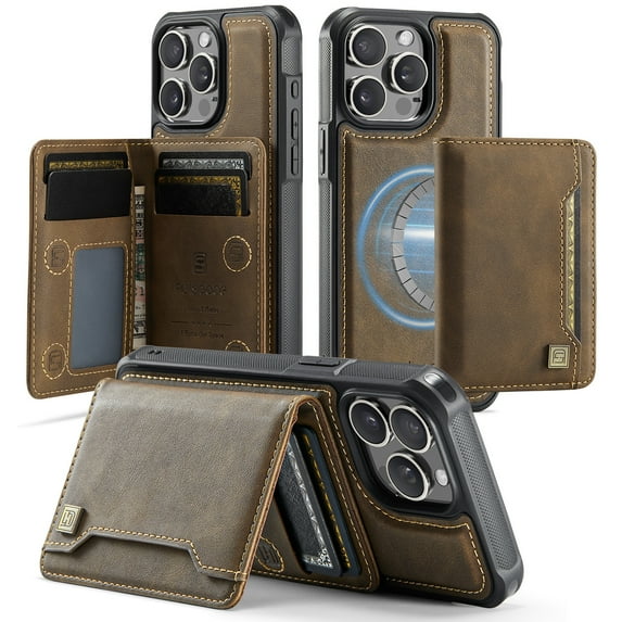ELEHOLD Case for iPhone 15 Pro Max, 2-in-1 Detachable Magnetic Leather Wallet Case with RFID Blocking,Coffee