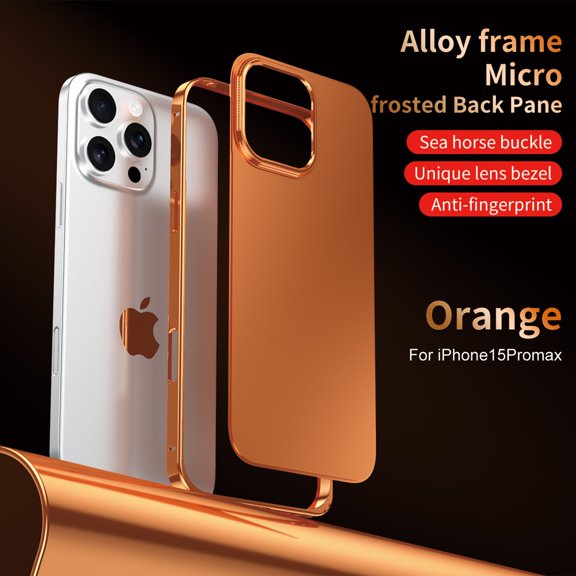 ELEHOLD Case for iPhone 15 Pro Max, Aluminum Bumper Case Matte Back Shockproof Cover, Secure Twist Lock,Orange