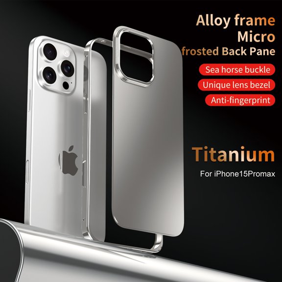 ELEHOLD Case for iPhone 15 Pro Max, Aluminum Bumper Case Matte Back Shockproof Cover, Secure Twist Lock,Silver
