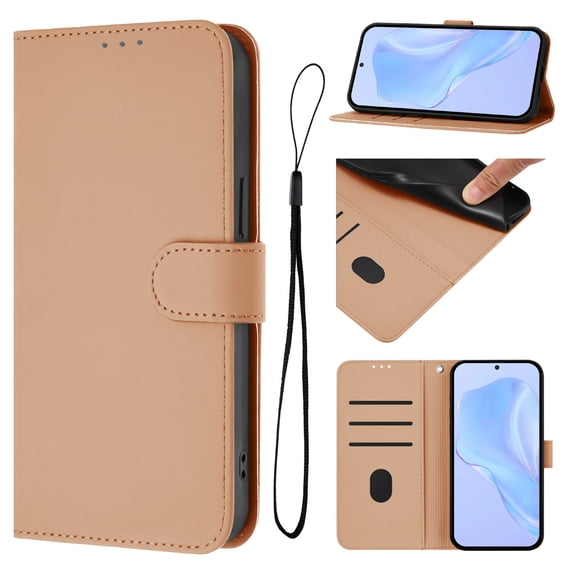 ELEHOLD Case for iPhone 15 Pro Max, Luxury Business Leather Wallet Flip Case with Stand & Card Slots,Nude