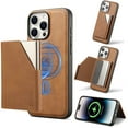 thumbnail image 1 of ELEHOLD Case for iPhone 15 Pro Max, Magnetic Detachable Leather Alloy Wallet Case with Card Slots,Brown, 1 of 6
