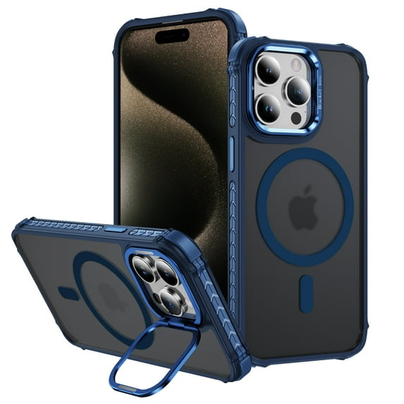 ELEHOLD Case for iPhone 15 Pro Max, Matte Skin Feeling Magnetic Case with Adjustable Camera Stand,Blue