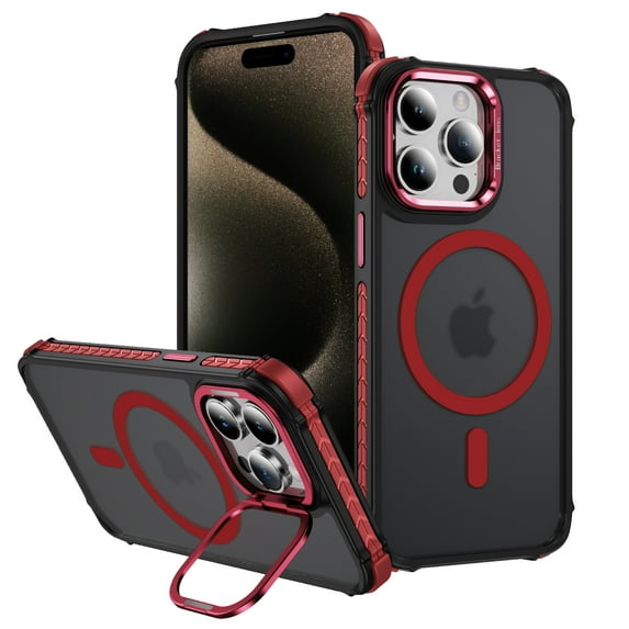 ELEHOLD Case for iPhone 15 Pro Max, Matte Skin Feeling Magnetic Case with Adjustable Camera Stand,Red