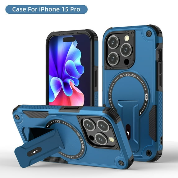ELEHOLD Case for iPhone 15 Pro Max, Military Grade Drop Protection Magnetic Case Built in Kickstand Compatible with MagSafe Accessory,Darkblue