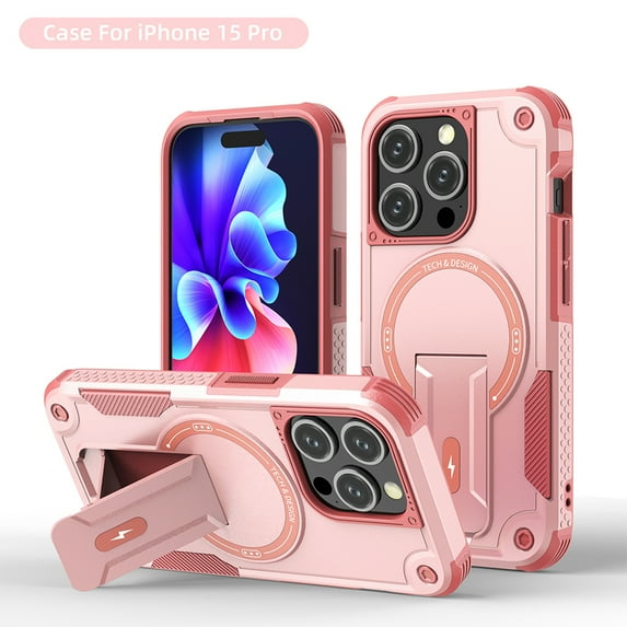 ELEHOLD Case for iPhone 15 Pro Max, Military Grade Drop Protection Magnetic Case Built in Kickstand Compatible with MagSafe Accessory,Pink