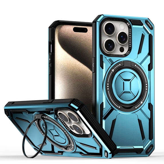 ELEHOLD Case for iPhone 15 Pro Max, Military Grade Magnetic Case with Kickstand, Compatible with Wireless Charging,Blue