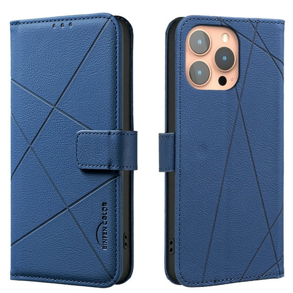 ELEHOLD Case for iPhone 15 Pro, RFID Blocking Leather Wallet Case, Flip Cover with Card Slots & Stand,Blue