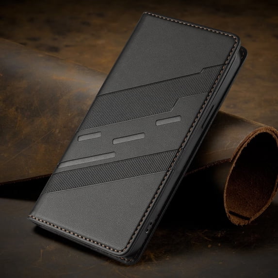 ELEHOLD Case for iPhone 15 Pro, Shockproof Wallet Phone Case, Magnetic Closure Faux Leather Cover Built-in Stand,Black