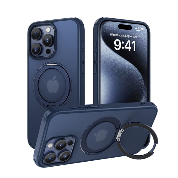 ELEHOLD Case for iPhone 15 Pro, Soft Shockproof Case with Invisible Magnetic Ring Holder Women Men Cover,Blue
