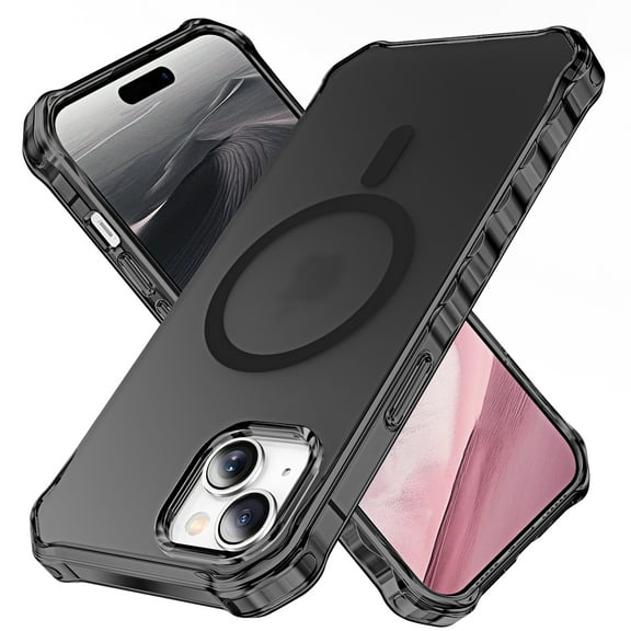 ELEHOLD Case for iPhone 15, Shockproof Magnetic Matte Case with Wireless Charging Support,Black