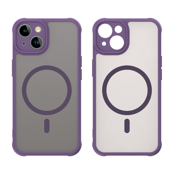 ELEHOLD Case for iPhone 15, Shockproof Magnetic Transparent Frosted Phone Case,Wireless Charging Support,Purple