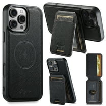 ELEHOLD Case for iPhone 16,2 in 1 Detachable Magnetic Leather Wallet Case with Card Holder Stand,Black