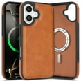 thumbnail image 1 of ELEHOLD Case for iPhone 16, Anti-Scratch Magnetic Leather Case Shockproof Cover,Brown, 1 of 8