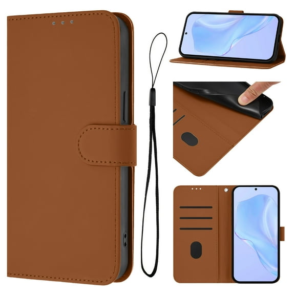 ELEHOLD Case for iPhone 16, Luxury Business Leather Wallet Flip Case with Stand & Card Slots,Brown