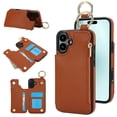 thumbnail image 1 of ELEHOLD Case for iPhone 16, Magnetic Closure Kickstand Zipper Wallet Case with 3 Card Slots & Ring Holder,Shockproof RFID Blocking Phone Case,Brown, 1 of 8