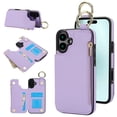 thumbnail image 1 of ELEHOLD Case for iPhone 16, Magnetic Closure Kickstand Zipper Wallet Case with 3 Card Slots & Ring Holder,Shockproof RFID Blocking Phone Case,Violet, 1 of 1