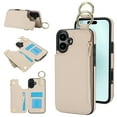 thumbnail image 1 of ELEHOLD Case for iPhone 16, Magnetic Closure Kickstand Zipper Wallet Case with 3 Card Slots & Ring Holder,Shockproof RFID Blocking Phone Case,White, 1 of 8