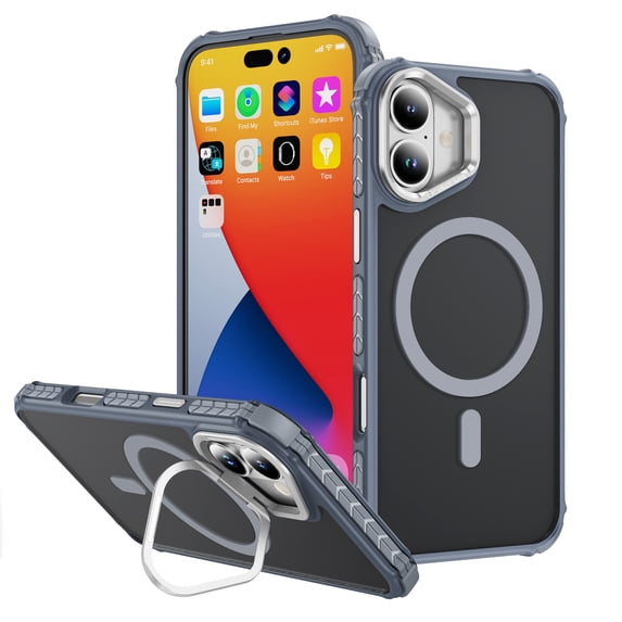 ELEHOLD Case for iPhone 16, Matte Skin Feeling Magnetic Case with Adjustable Camera Stand,Gray