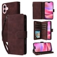 thumbnail image 1 of ELEHOLD Case for iPhone 16, PU Leather Zipper Wallet Flip Folio Case with Card Holder & Wrist Strap & Stand,Coffee, 1 of 6