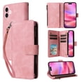 thumbnail image 1 of ELEHOLD Case for iPhone 16, PU Leather Zipper Wallet Flip Folio Case with Card Holder & Wrist Strap & Stand,Pink, 1 of 6
