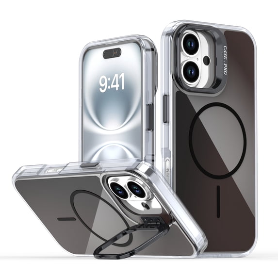 ELEHOLD Case for iPhone 16 Plus, Gradient Magnetic Case with Camera Lens Kickstand,Black