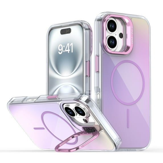 ELEHOLD Case for iPhone 16 Plus, Gradient Magnetic Case with Camera Lens Kickstand,Purple