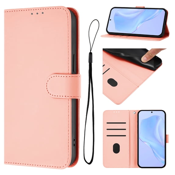 ELEHOLD Case for iPhone 16 Plus, Luxury Business Leather Wallet Flip Case with Stand & Card Slots,Pink