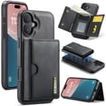 thumbnail image 1 of ELEHOLD Case for iPhone 16 Plus, Magnetic 2 in 1 Detachable Leather Wallet Case with Card Holder & Stand,Black, 1 of 6