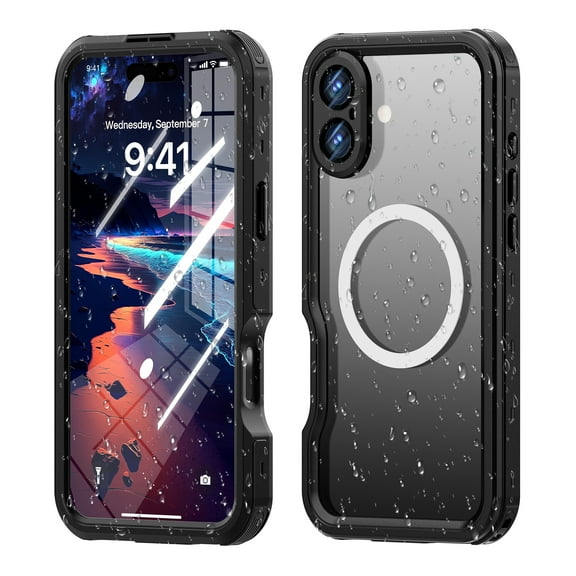ELEHOLD Case for iPhone 16 Plus, Military Shockproof Waterproof Full Body Protection Case Built-in Screen Protector + Lanyard,Black
