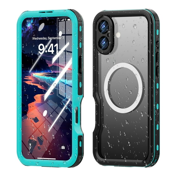 ELEHOLD Case for iPhone 16 Plus, Military Shockproof Waterproof Full Body Protection Case Built-in Screen Protector + Lanyard,Grassblue