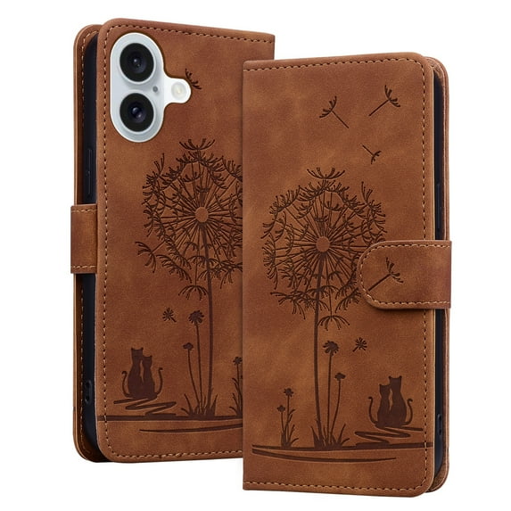 ELEHOLD Case for iPhone 16 Plus, Premium PU Leather Wallet Flip Case Folio Cover with Card Holder Kickstand,Brown
