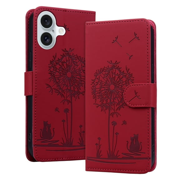 ELEHOLD Case for iPhone 16 Plus, Premium PU Leather Wallet Flip Case Folio Cover with Card Holder Kickstand,Red