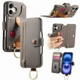 thumbnail image 1 of ELEHOLD Case for iPhone 16 Plus, RFID Blocking Zipper Leather Wallet Stand Case with Card Slot & Wrist Strap & Ring Holder,Gray, 1 of 10