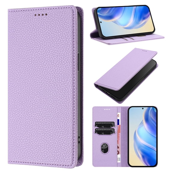 ELEHOLD Case for iPhone 16 Plus, RFID Wallet Phone Case with Magnetic Closure, TPU + Faux Leather Cover Built-in Stand,Purple