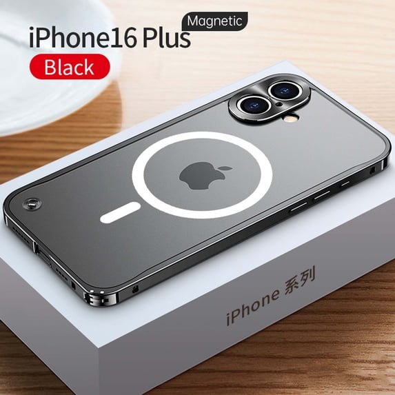 ELEHOLD Case for iPhone 16 Plus, Slim Matte Metal Frame Magnetic Case with Camera Lens Protection,Black