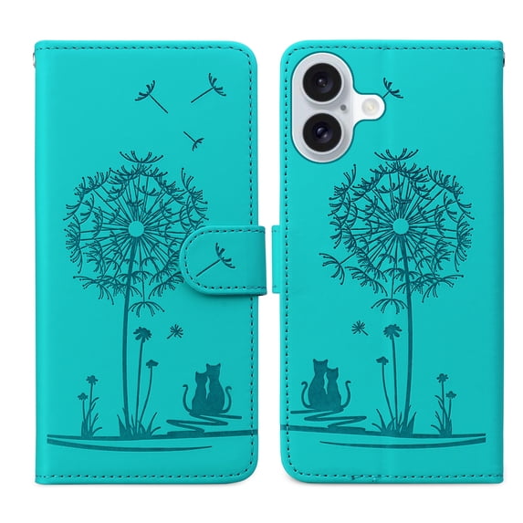 ELEHOLD Case for iPhone 16, Premium PU Leather Wallet Flip Case Folio Cover with Card Holder Kickstand,Green