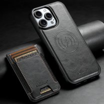 ELEHOLD Case for iPhone 16 Pro,2 in 1 Detachable Magnetic Leather Wallet Case with Card Holder Kickstand,Black