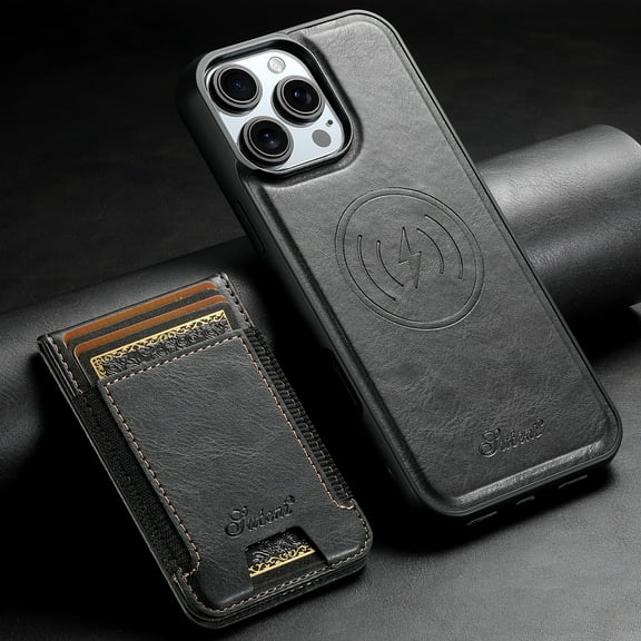 ELEHOLD Case for iPhone 16 Pro,2 in 1 Detachable Magnetic Leather Wallet Case with Card Holder Kickstand,Black