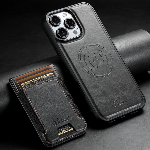 ELEHOLD Case for iPhone 16 Pro,2 in 1 Detachable Magnetic Leather Wallet Case with Card Holder Kickstand,Black