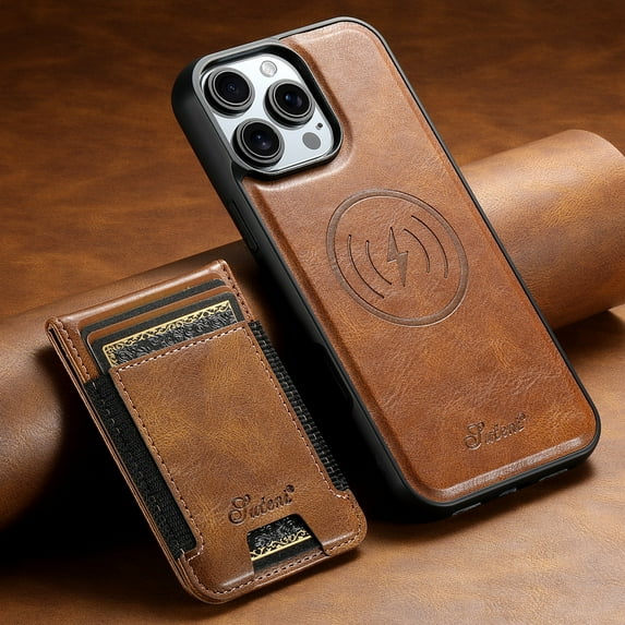 ELEHOLD Case for iPhone 16 Pro,2 in 1 Detachable Magnetic Leather Wallet Case with Card Holder Kickstand,Brown