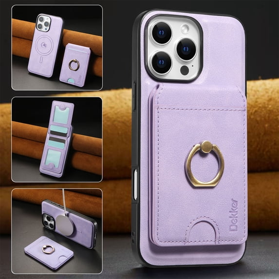 ELEHOLD Case for iPhone 16 Pro, 2-in-1 Magetic Detachable Leather Wallet Case with Card Holders & Ring Hold,Purple