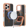 thumbnail image 1 of ELEHOLD Case for iPhone 16 Pro, Carbon Fiber Design Rugged Transparent Magnetic Case,Orange, 1 of 6