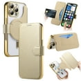 thumbnail image 1 of ELEHOLD Case for iPhone 16 Pro Max,2 in 1 Detachabl Wallet Plating Clear Case with Card Holder[Compatible with MagSafe Accessories],Gold, 1 of 11