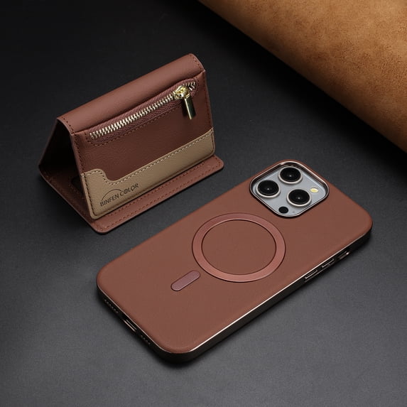 ELEHOLD Case for iPhone 16 Pro Max, 2-in-1 Detachable Magnetic Zipper Leather Wallet Case with Card Holder, RFID Blocking Folio Flip Cover,Brown
